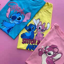 Kit com 3 T-Shirts Stitch e Angel