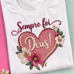 T-Shirt Coração Bordado - Sempre foi Deus III